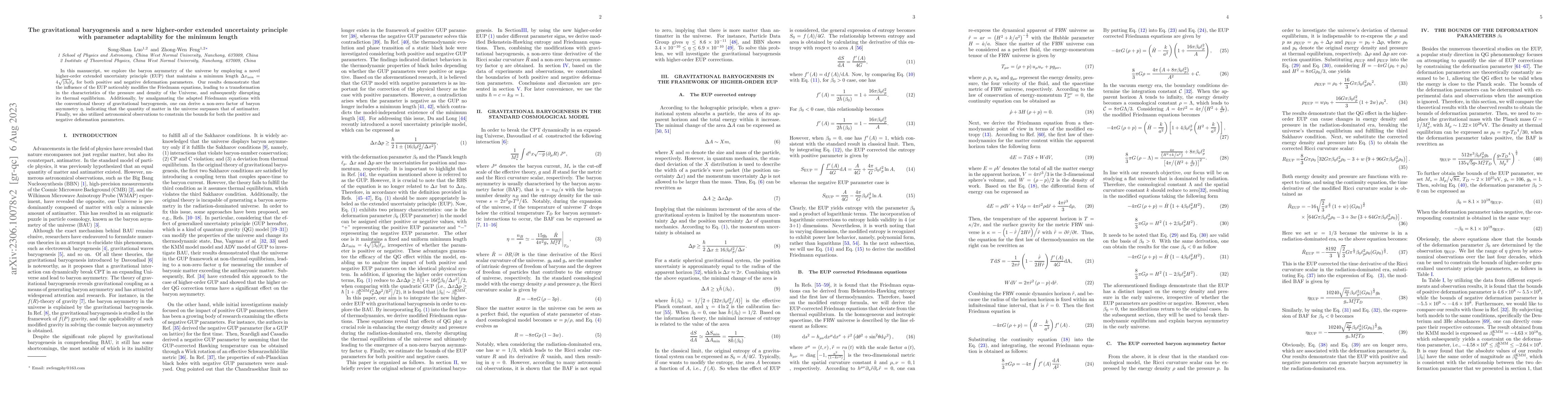 Thumbnail for The gravitational baryogenesis and a new higher-order extended
  uncertainty principle with parameter adaptability for the minimum length