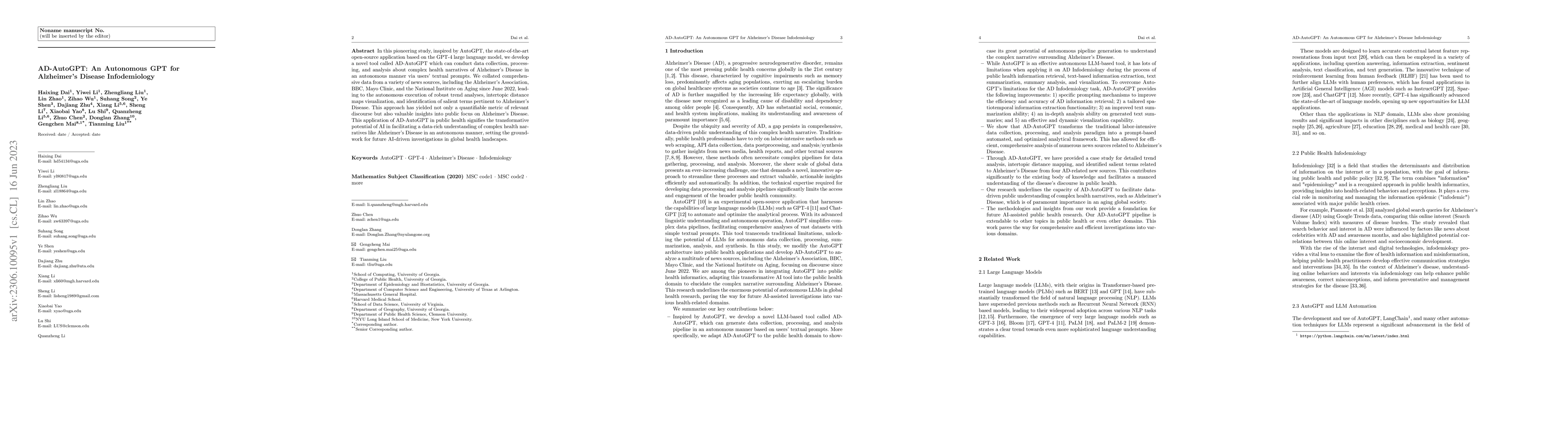 Thumbnail for AD-AutoGPT: An Autonomous GPT for Alzheimer's Disease Infodemiology
