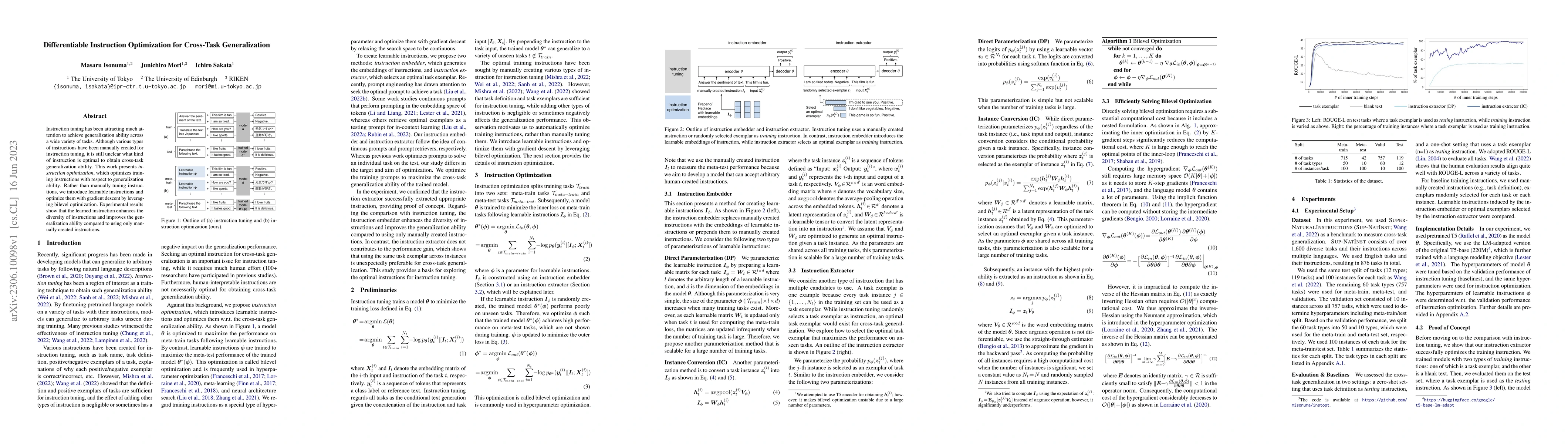 Thumbnail for Differentiable Instruction Optimization for Cross-Task Generalization