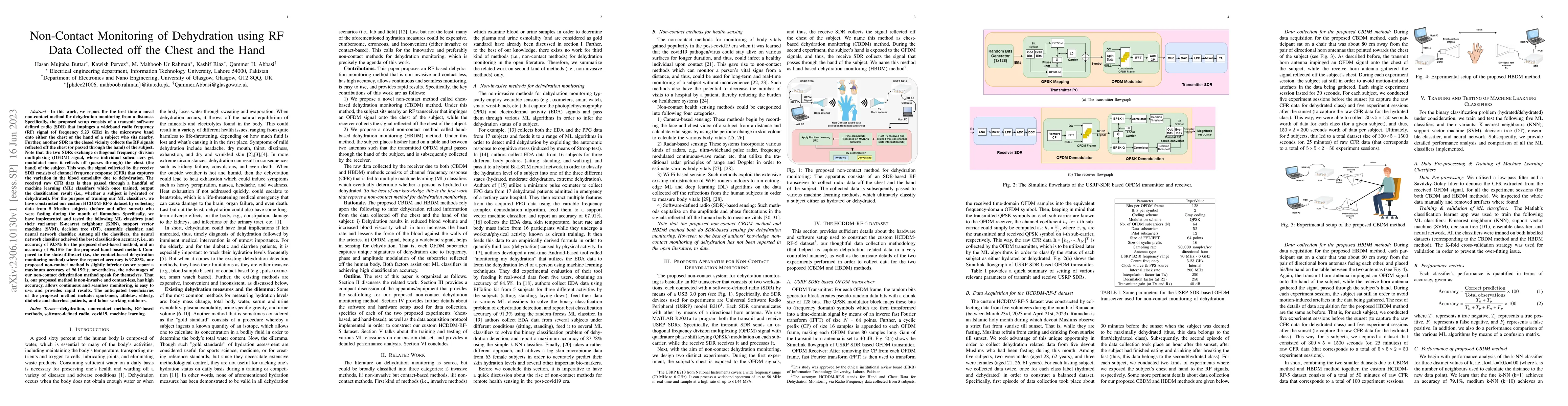 Thumbnail for Non-Contact Monitoring of Dehydration using RF Data Collected off the
  Chest and the Hand