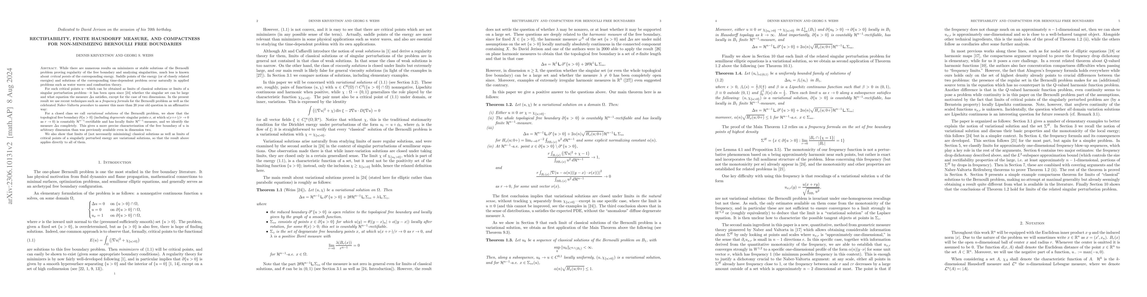 Thumbnail for Rectifiability, finite Hausdorff measure, and compactness for
  non-minimizing Bernoulli free boundaries