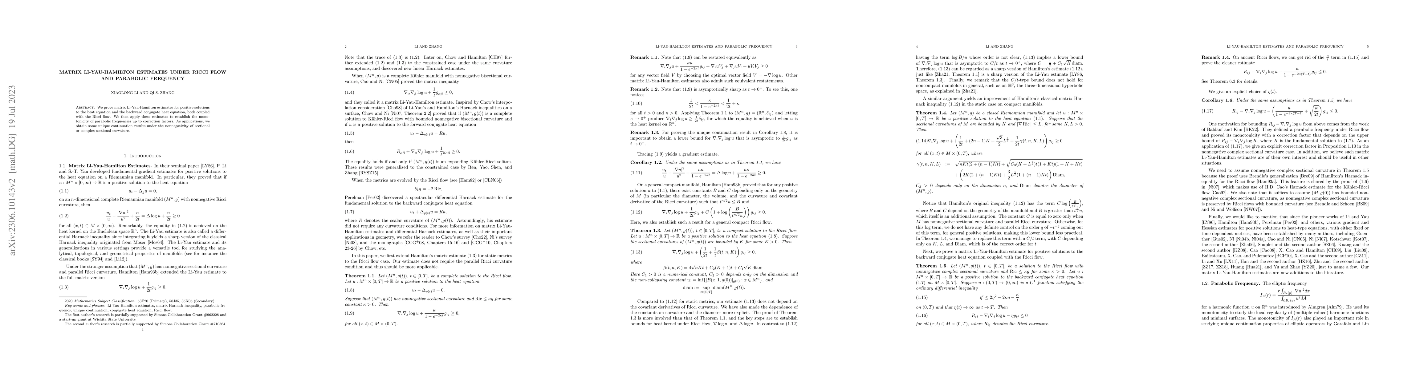 Thumbnail for Matrix Li-Yau-Hamilton estimates under Ricci Flow and parabolic
  frequency