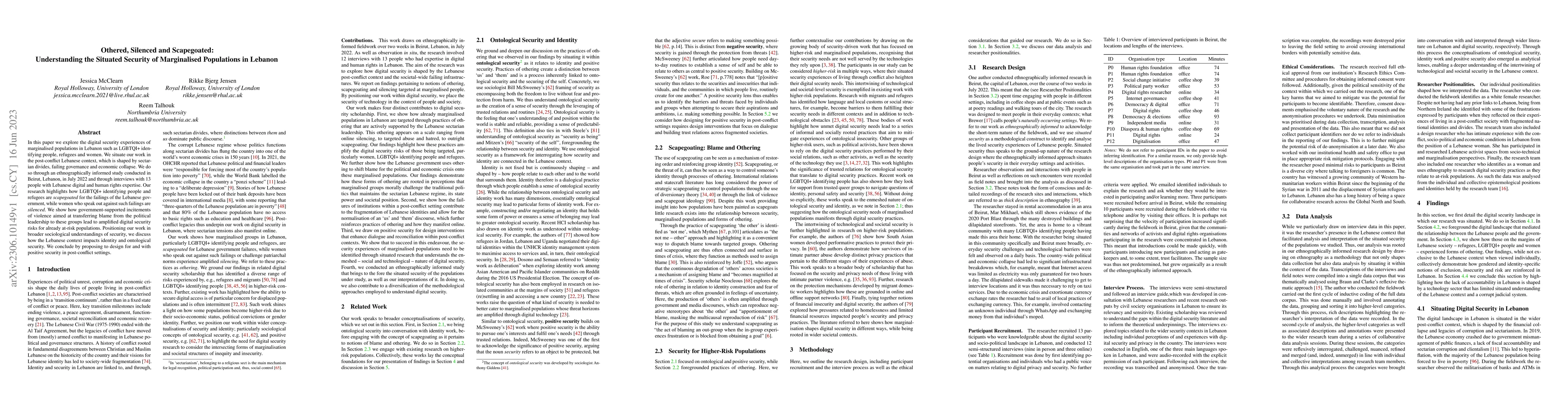 Thumbnail for Othered, Silenced and Scapegoated: Understanding the Situated Security
  of Marginalised Populations in Lebanon
