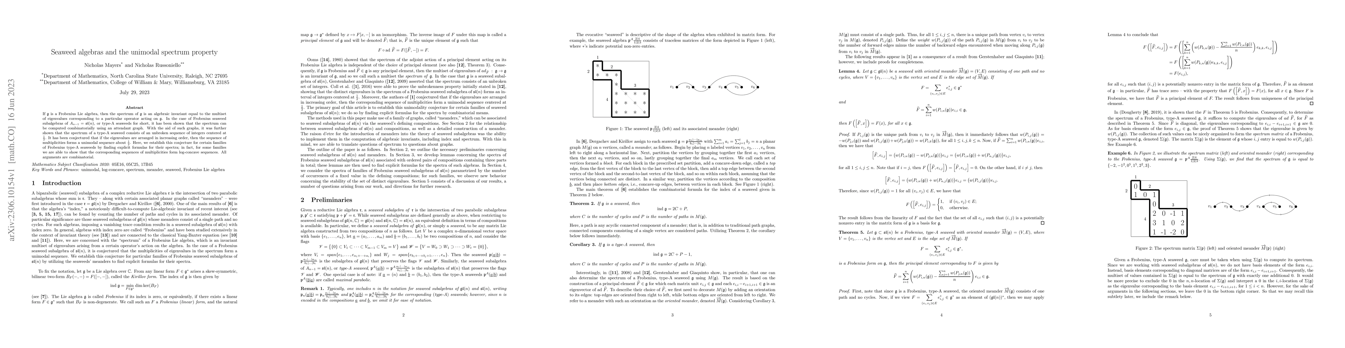 Thumbnail for Seaweed algebras and the unimodal spectrum property