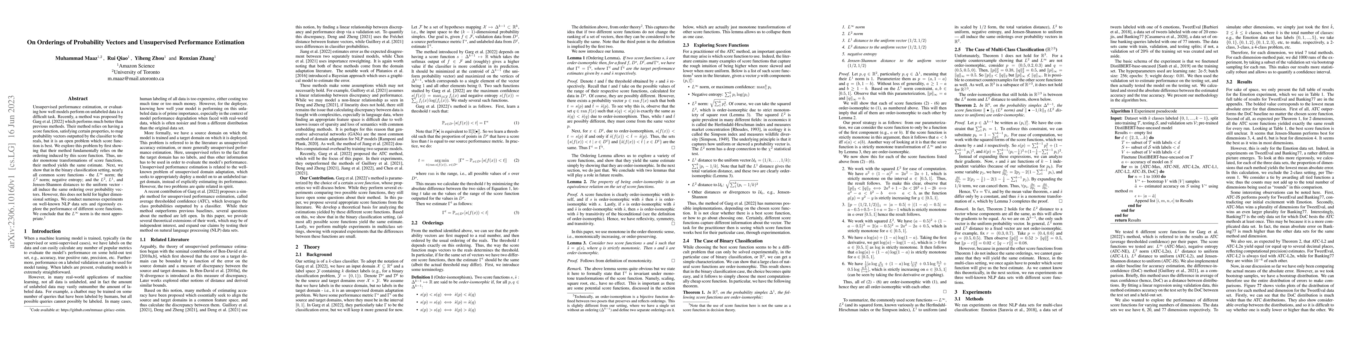 Thumbnail for On Orderings of Probability Vectors and Unsupervised Performance
  Estimation