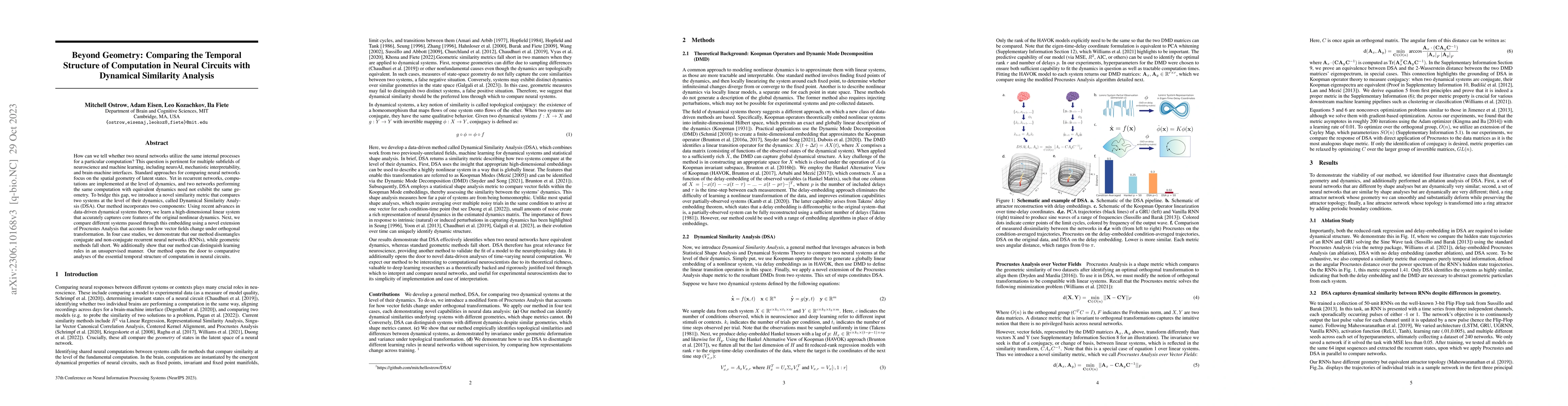 Thumbnail for Beyond Geometry: Comparing the Temporal Structure of Computation in
  Neural Circuits with Dynamical Similarity Analysis