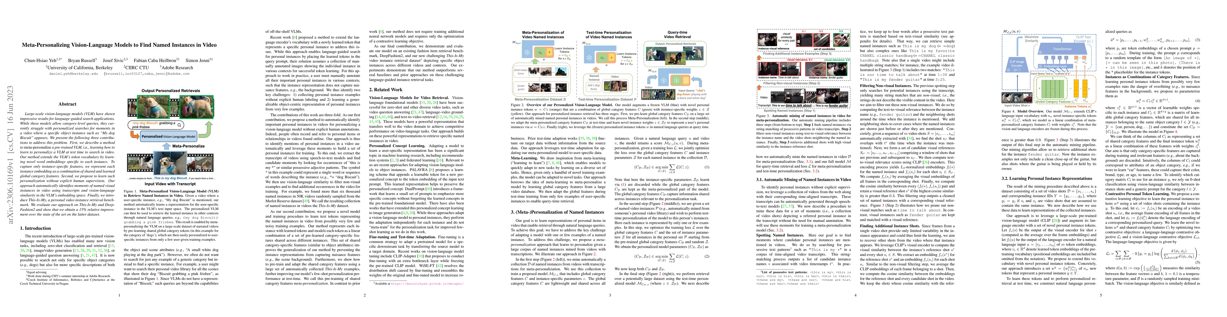 Thumbnail for Meta-Personalizing Vision-Language Models to Find Named Instances in
  Video