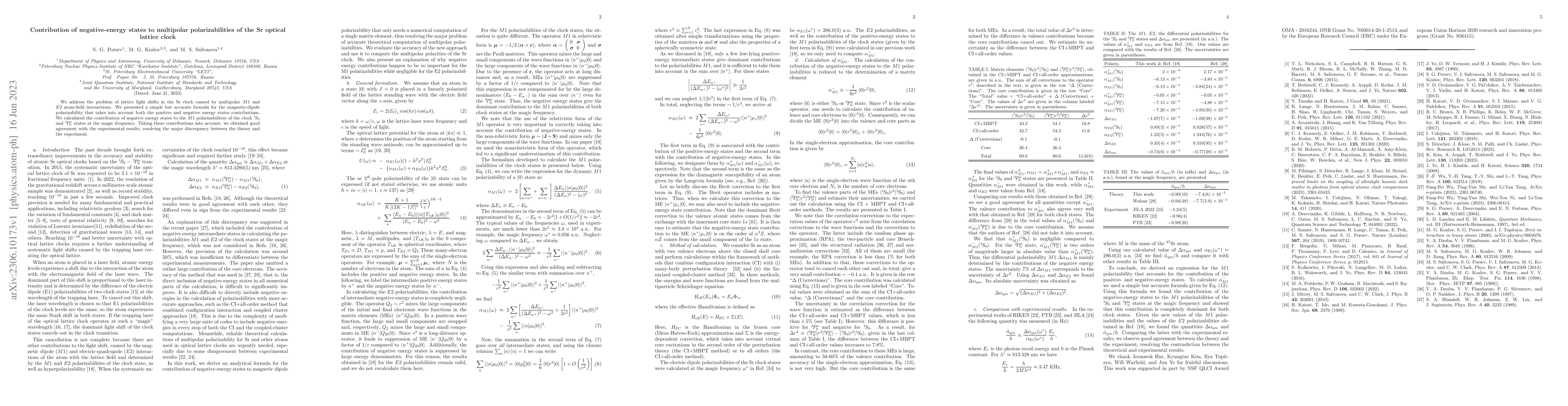 Thumbnail for Contribution of negative-energy states to multipolar polarizabilities of
  the Sr optical lattice clock