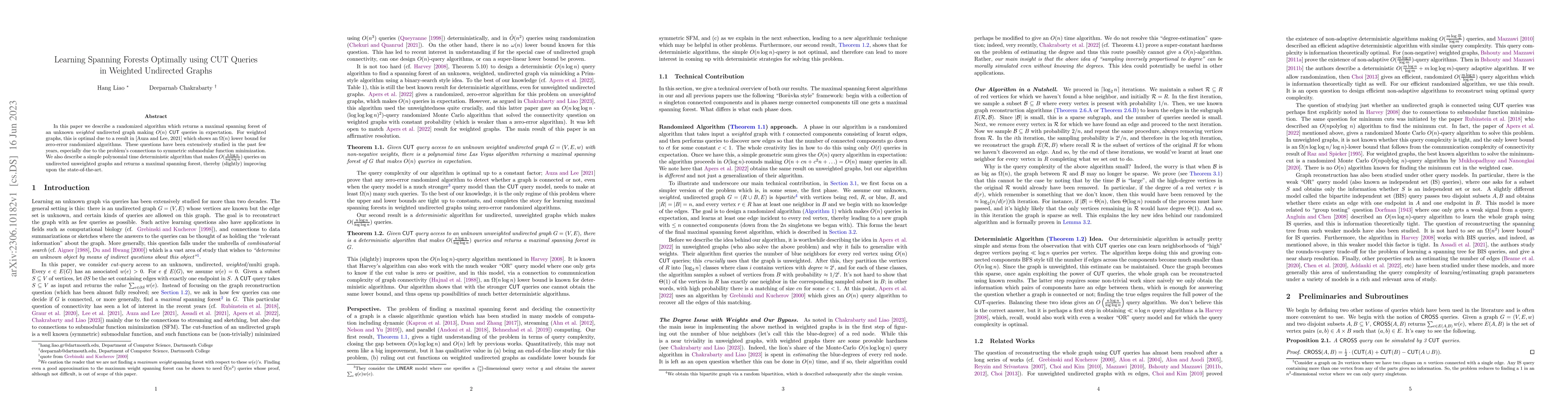 Thumbnail for Learning Spanning Forests Optimally using CUT Queries in Weighted
  Undirected Graphs