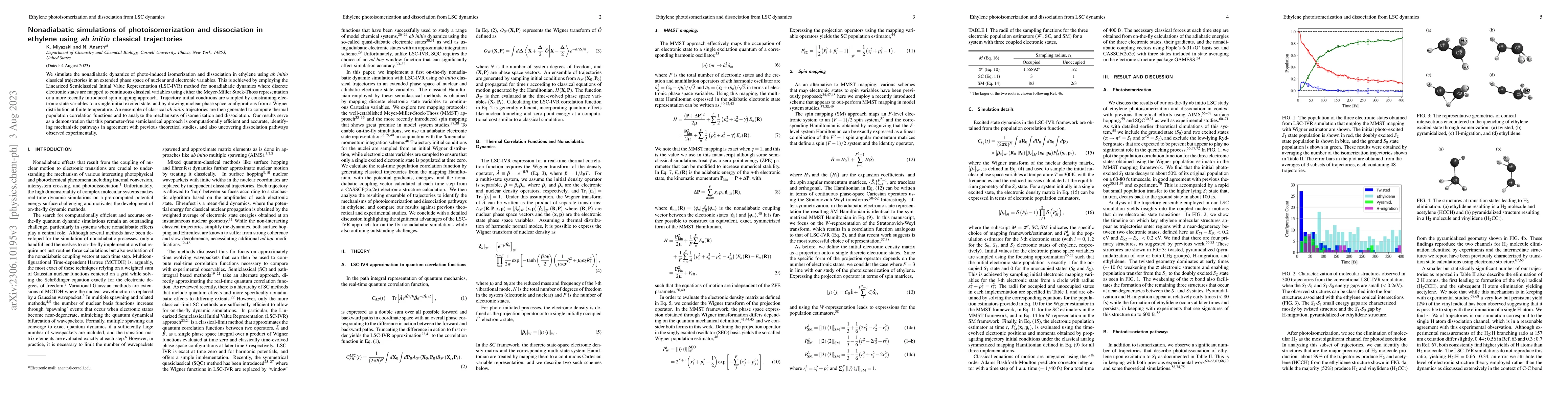 Thumbnail for Nonadiabatic simulations of photoisomerization and dissociation in
  ethylene using ab initio classical trajectories