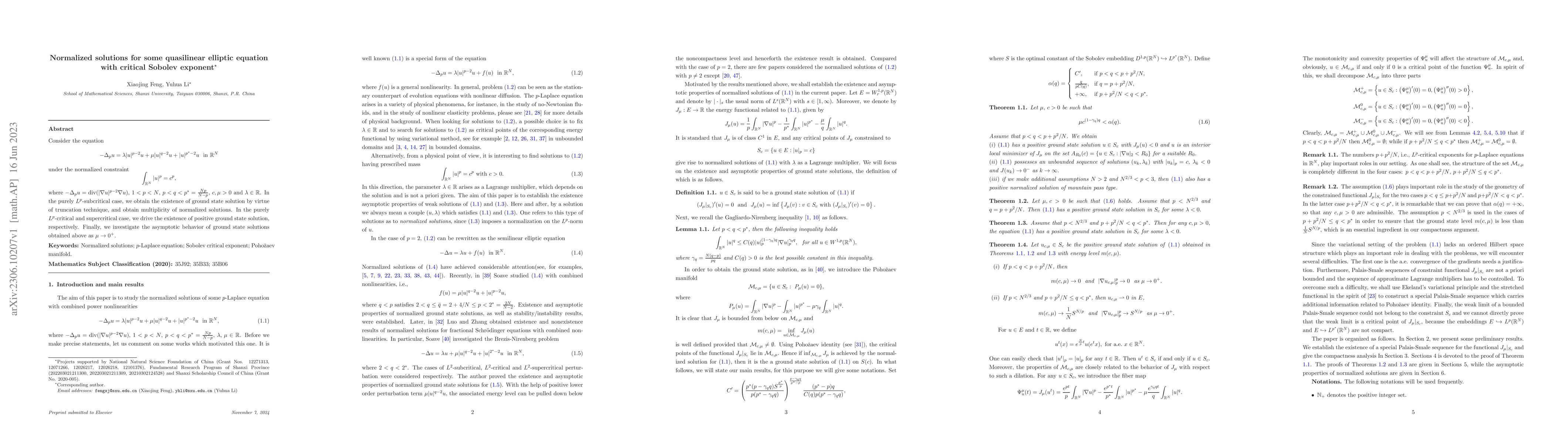 Thumbnail for Normalized solutions for some quasilinear elliptic equation with
  critical Sobolev exponent
