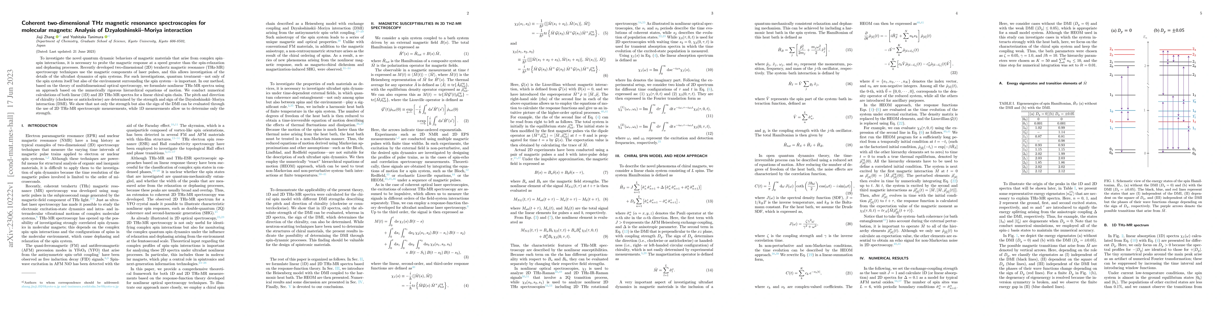Thumbnail for Coherent two-dimensional THz magnetic resonance spectroscopies for
  molecular magnets: Analysis of Dzyaloshinskii-Moriya interaction