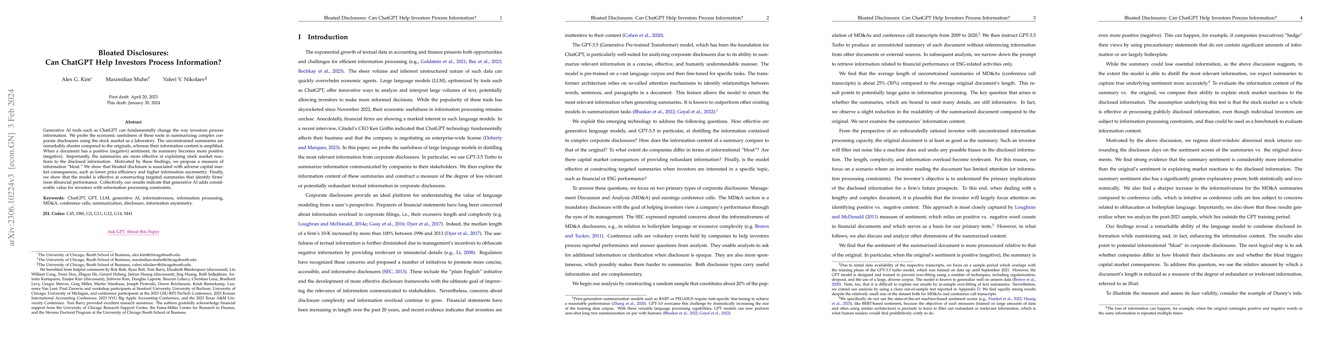 Thumbnail for Bloated Disclosures: Can ChatGPT Help Investors Process Information?
