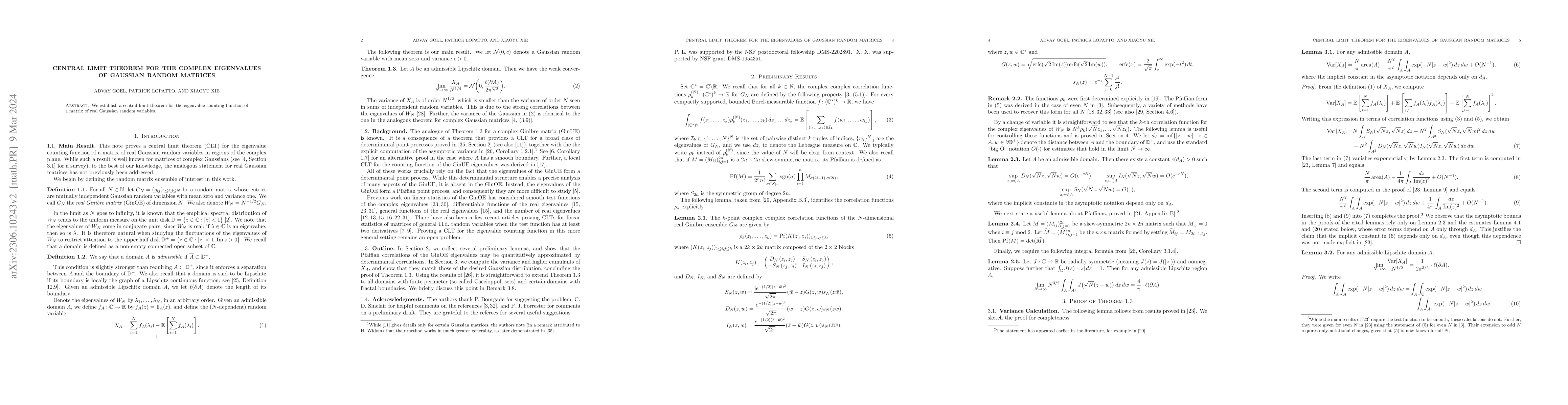Thumbnail for Central limit theorem for the complex eigenvalues of Gaussian random
  matrices
