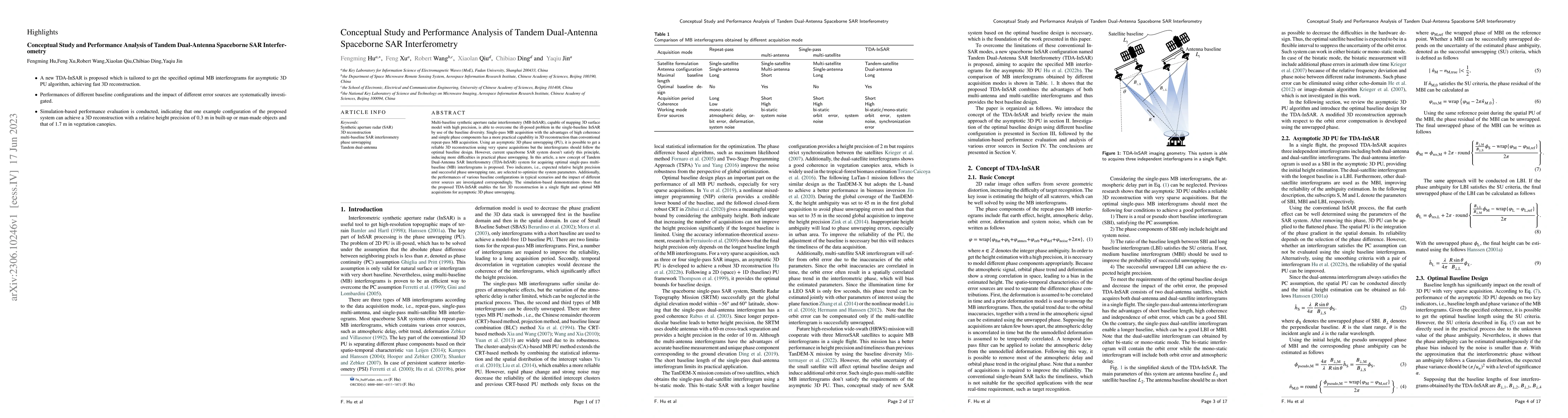 Thumbnail for Conceptual Study and Performance Analysis of Tandem Dual-Antenna
  Spaceborne SAR Interferometry