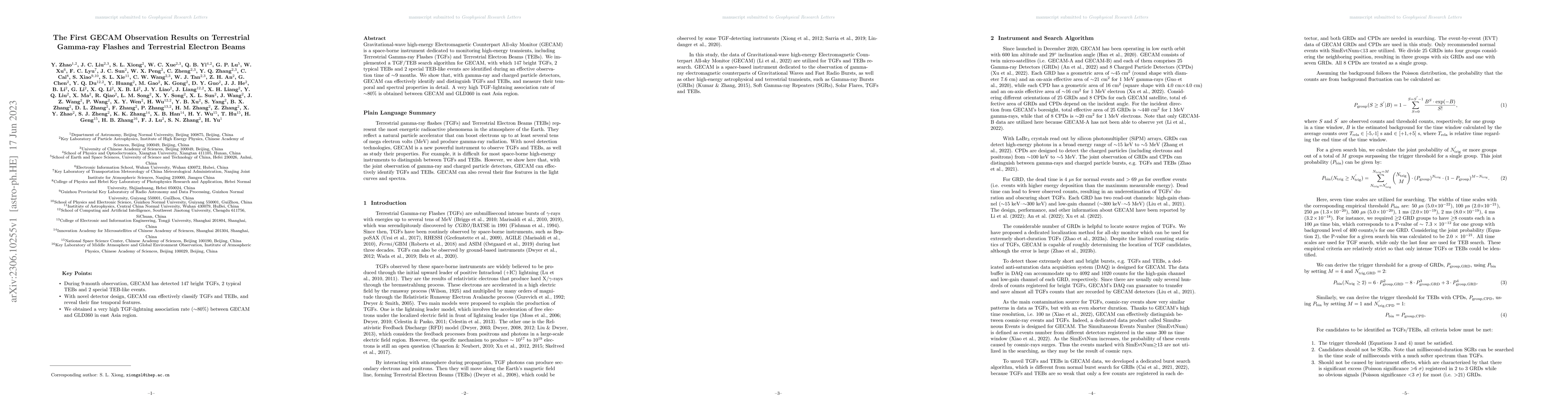Thumbnail for The First GECAM Observation Results on Terrestrial Gamma-ray Flashes and
  Terrestrial Electron Beams