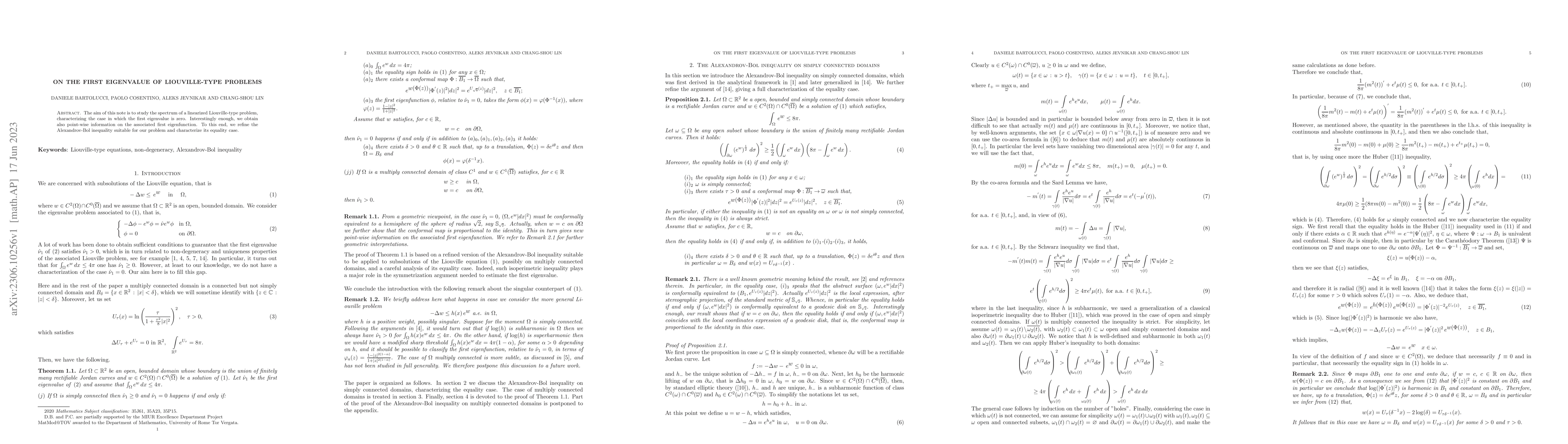 Thumbnail for On the first eigenvalue of Liouville-type problems