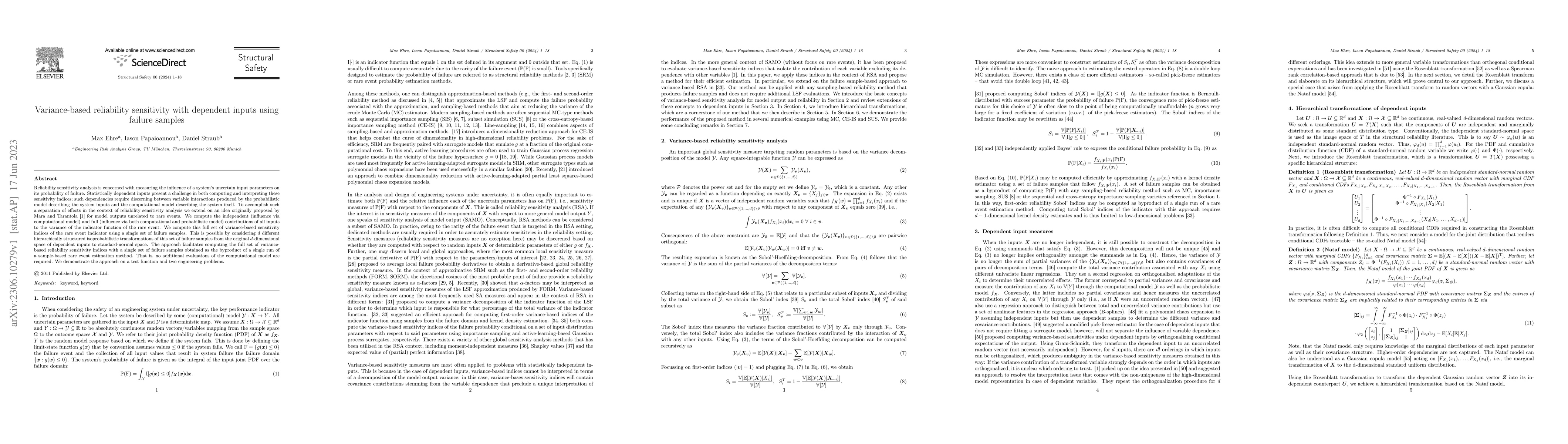 Thumbnail for Variance-based reliability sensitivity with dependent inputs using
  failure samples