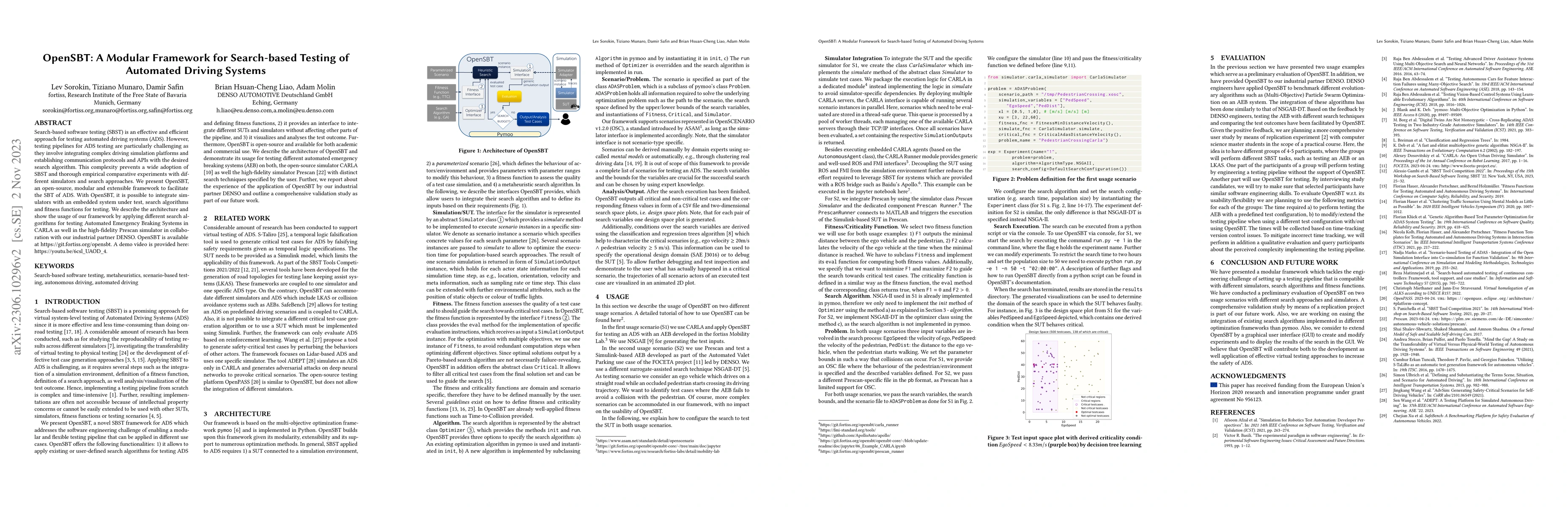Thumbnail for OpenSBT: A Modular Framework for Search-based Testing of Automated
  Driving Systems