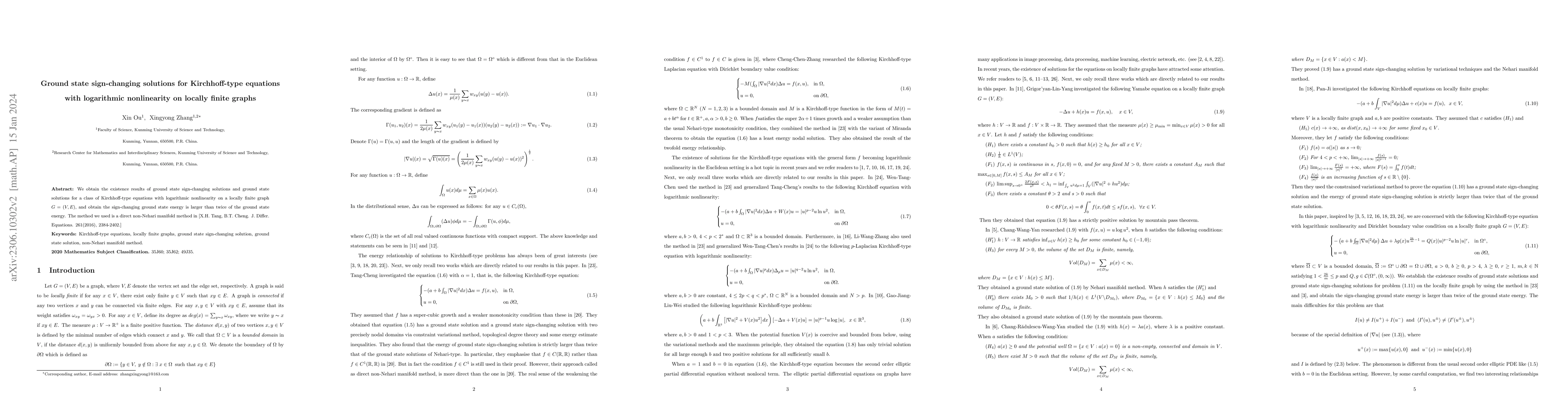 Thumbnail for Ground state sign-changing solutions for Kirchhoff-type equations with
  logarithmic nonlinearity on locally finite graphs