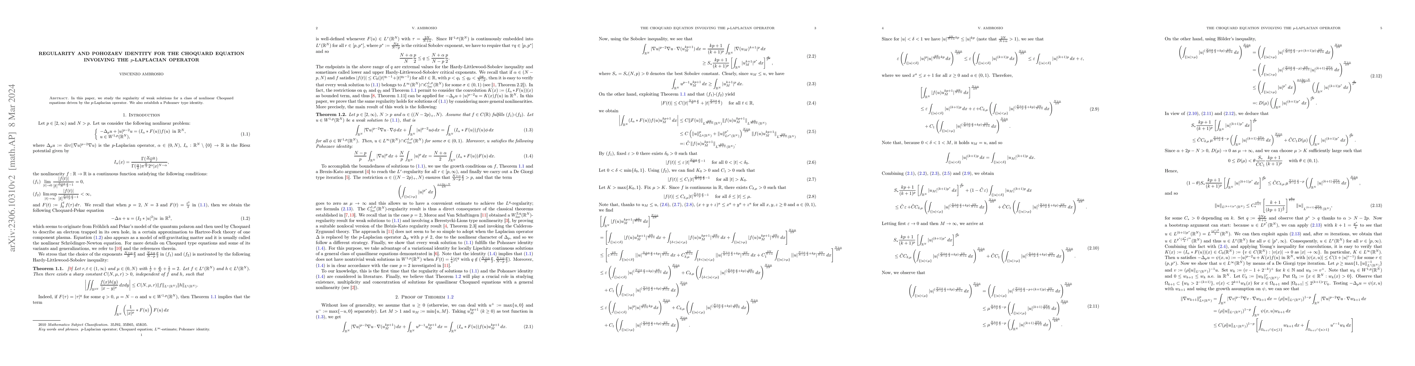 Thumbnail for Regularity and Pohozaev identity for the Choquard equation involving the
  $p$-Laplacian operator