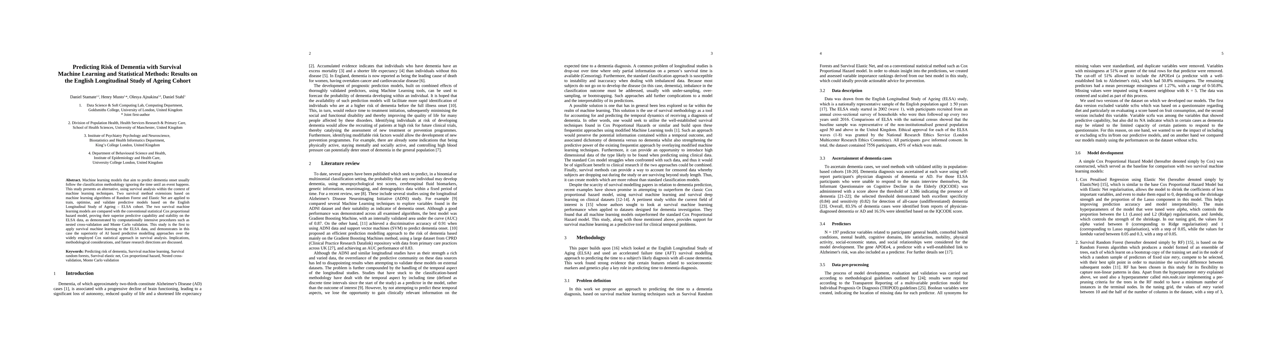 Thumbnail for Predicting Risk of Dementia with Survival Machine Learning and
  Statistical Methods: Results on the English Longitudinal Study of Ageing
  Cohort