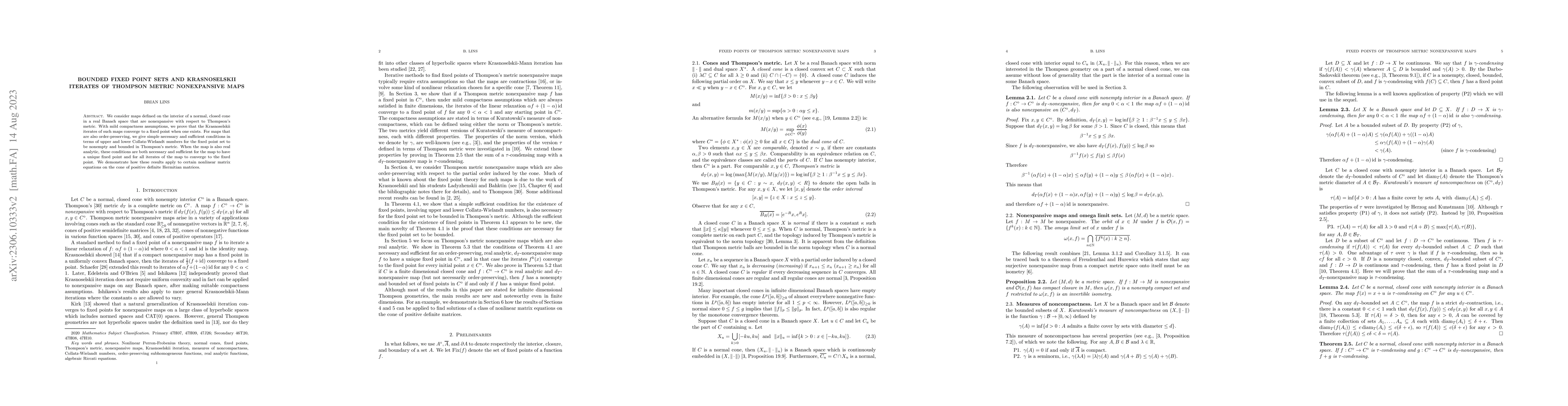 Thumbnail for Bounded fixed point sets and Krasnoselskii iterates of Thompson metric
  nonexpansive maps