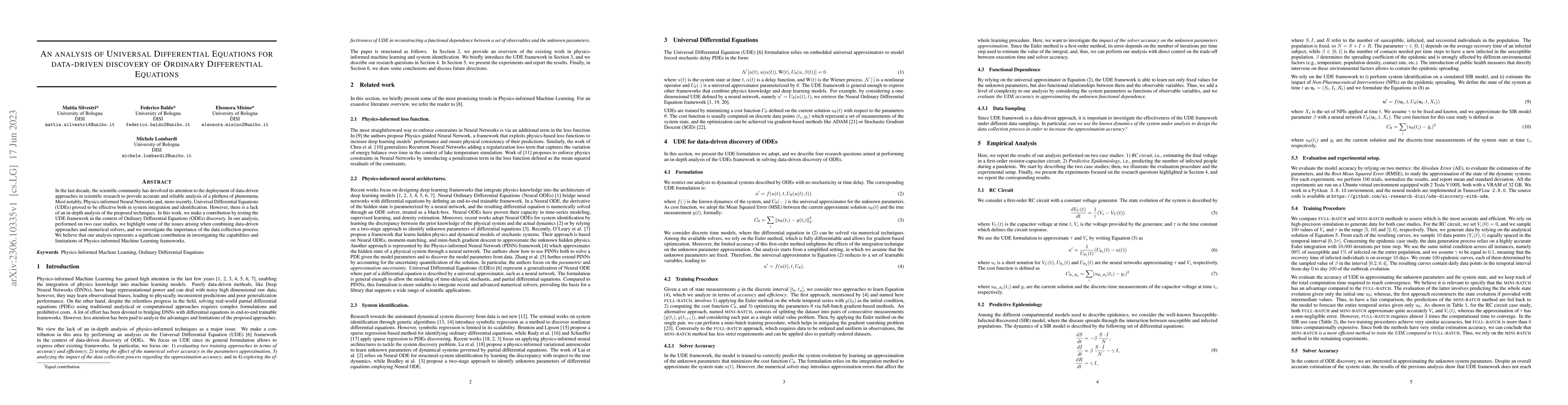 Thumbnail for An analysis of Universal Differential Equations for data-driven
  discovery of Ordinary Differential Equations