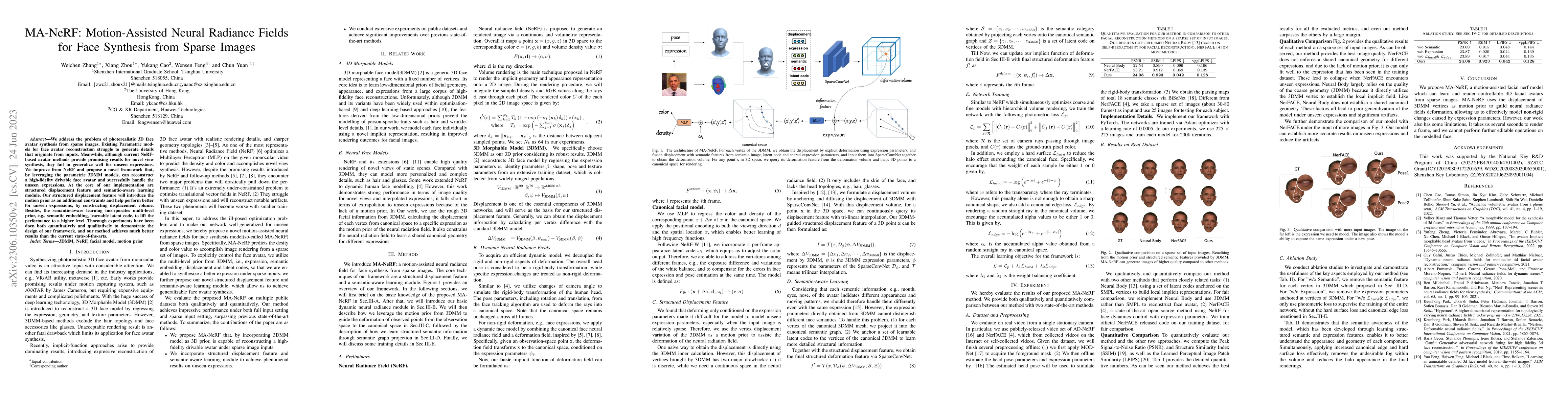 Thumbnail for MA-NeRF: Motion-Assisted Neural Radiance Fields for Face Synthesis from
  Sparse Images