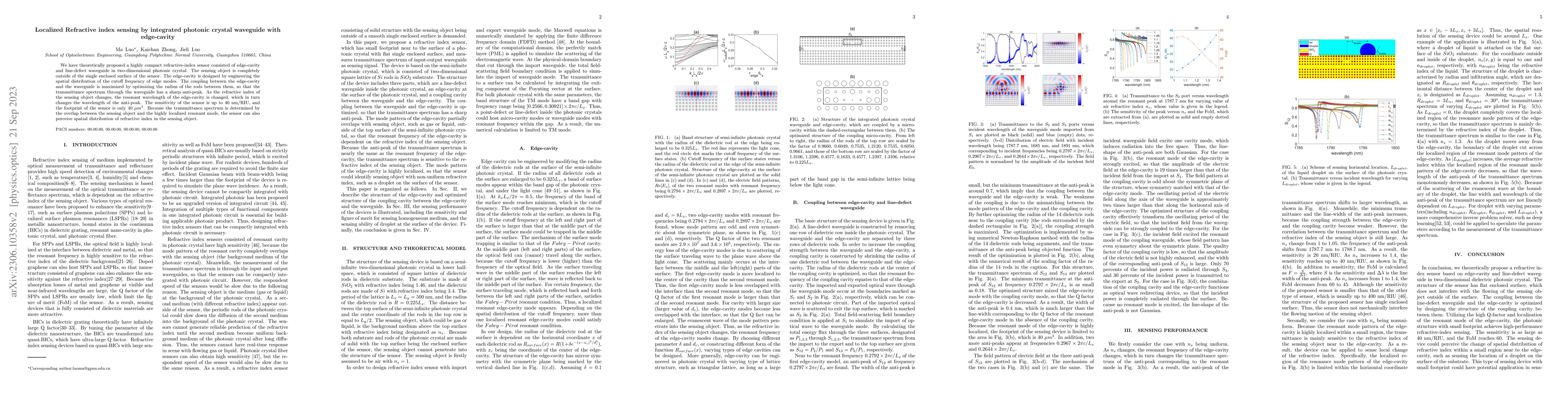 Thumbnail for Localized Refractive index sensing by integrated photonic crystal
  waveguide with edge-cavity