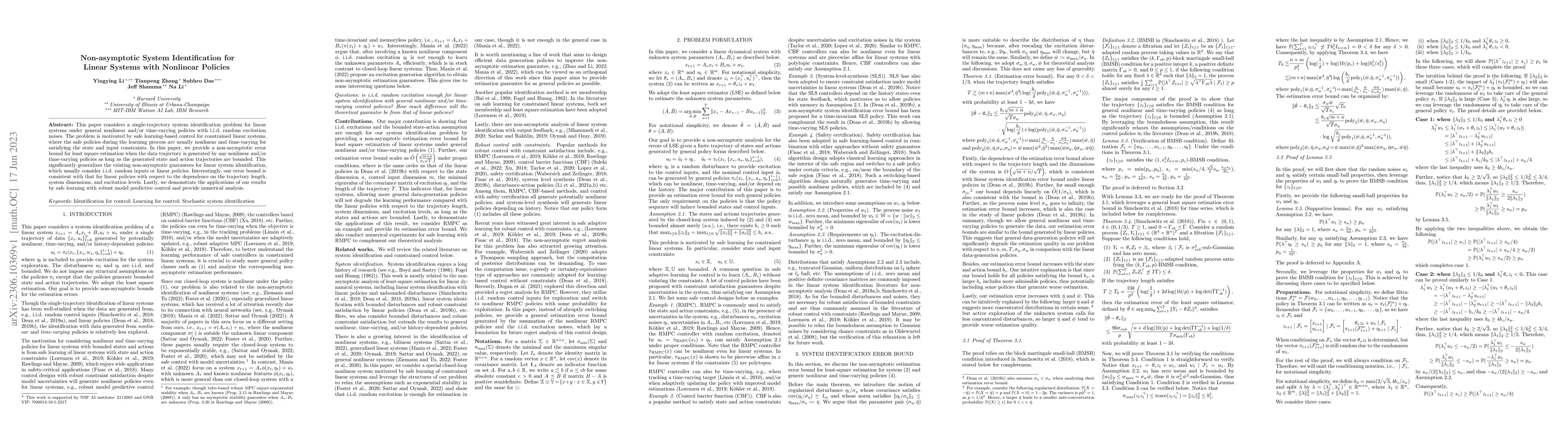 Thumbnail for Non-asymptotic System Identification for Linear Systems with Nonlinear
  Policies