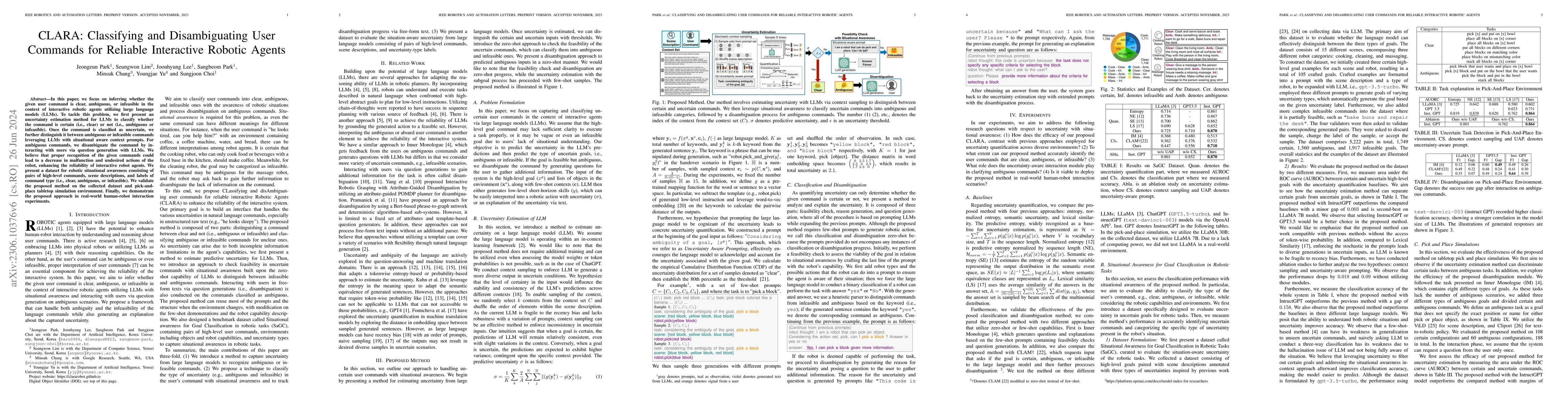 Thumbnail for CLARA: Classifying and Disambiguating User Commands for Reliable
  Interactive Robotic Agents