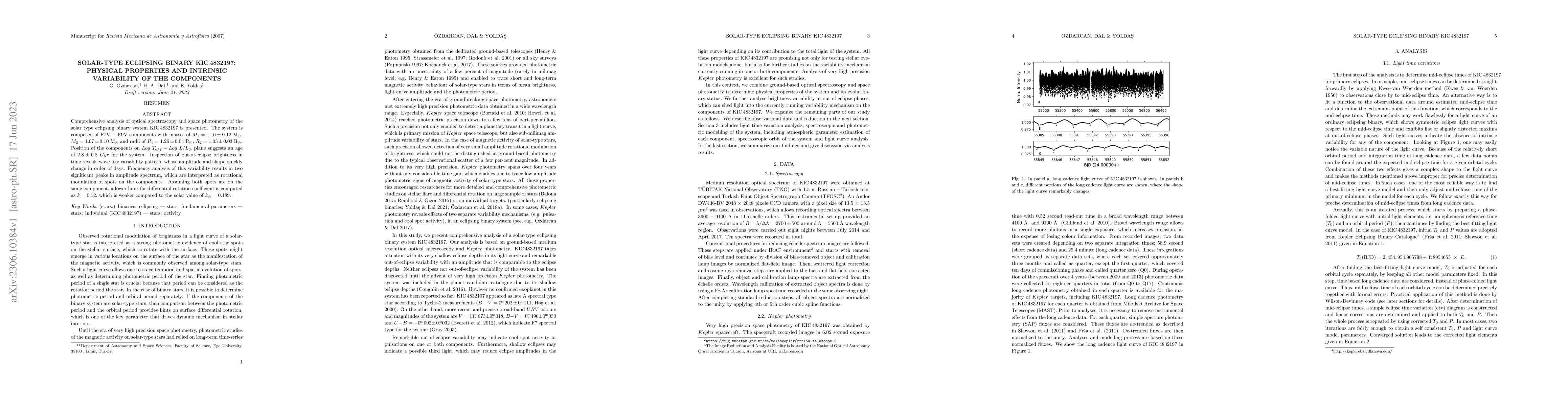 Thumbnail for Solar-type eclipsing binary KIC 4832197: Physical properties and
  intrinsic variability of the components