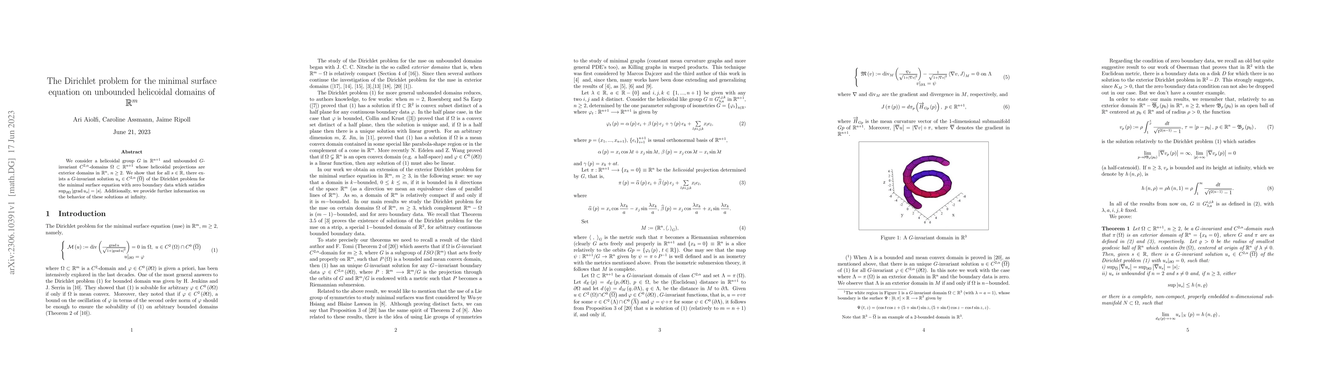 Thumbnail for The Dirichlet problem for the minimal surface equation on unbounded
  helicoidal domains of $\mathbb{R}^{m}$