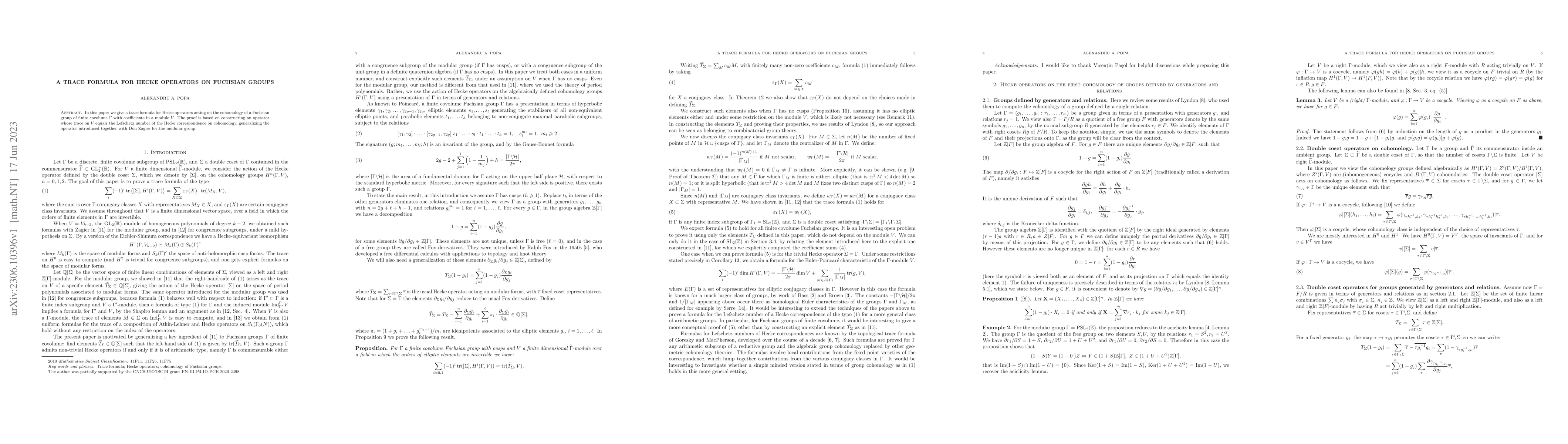 Thumbnail for A trace formula for Hecke operators on Fuchsian groups