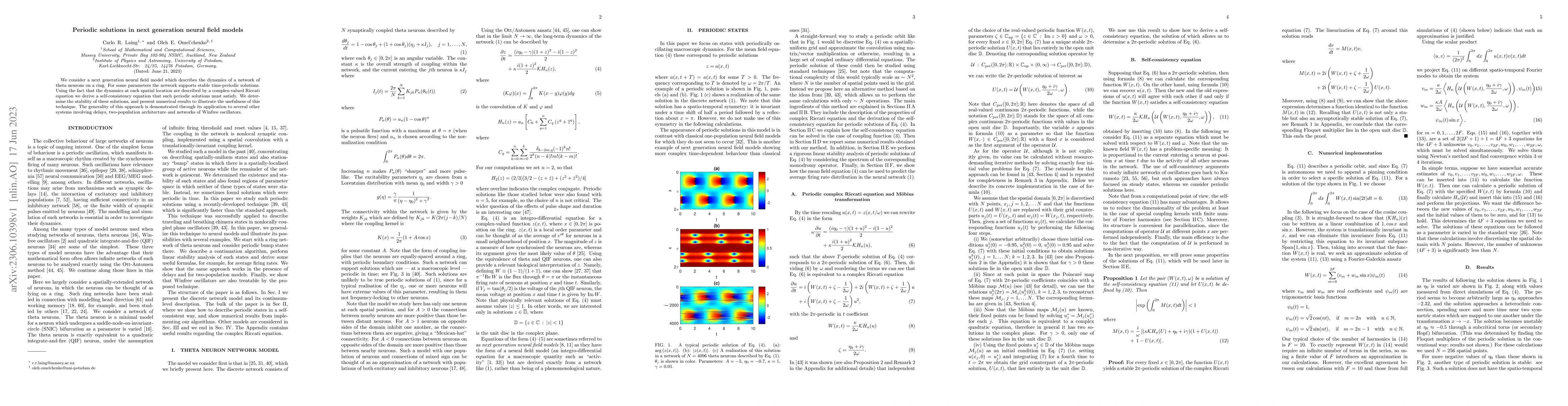 Thumbnail for Periodic solutions in next generation neural field models