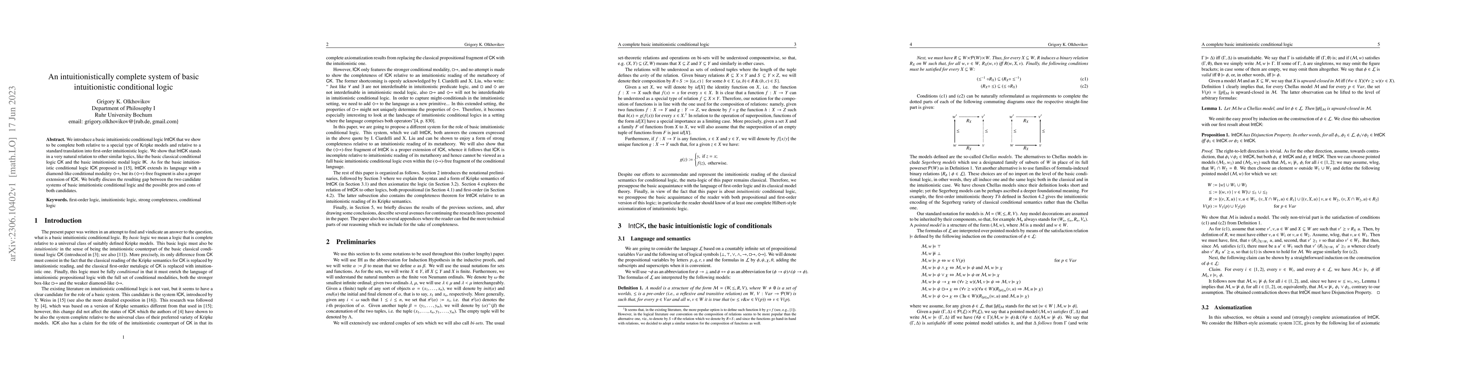 Thumbnail for An intuitionistically complete system of basic intuitionistic
  conditional logic