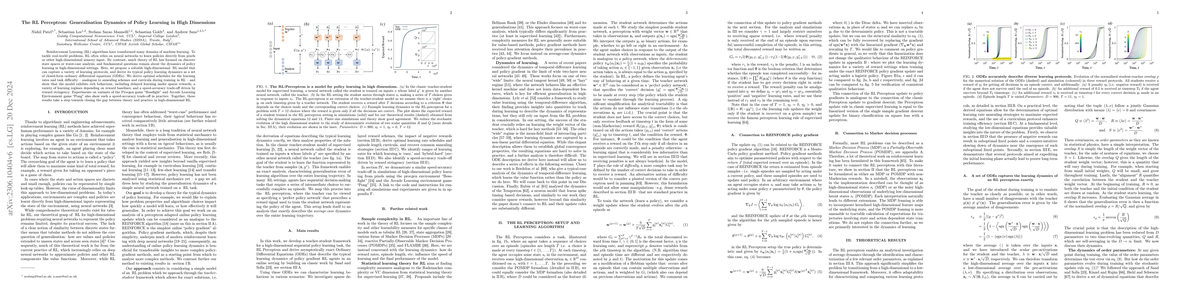 Thumbnail for The RL Perceptron: Generalisation Dynamics of Policy Learning in High
  Dimensions