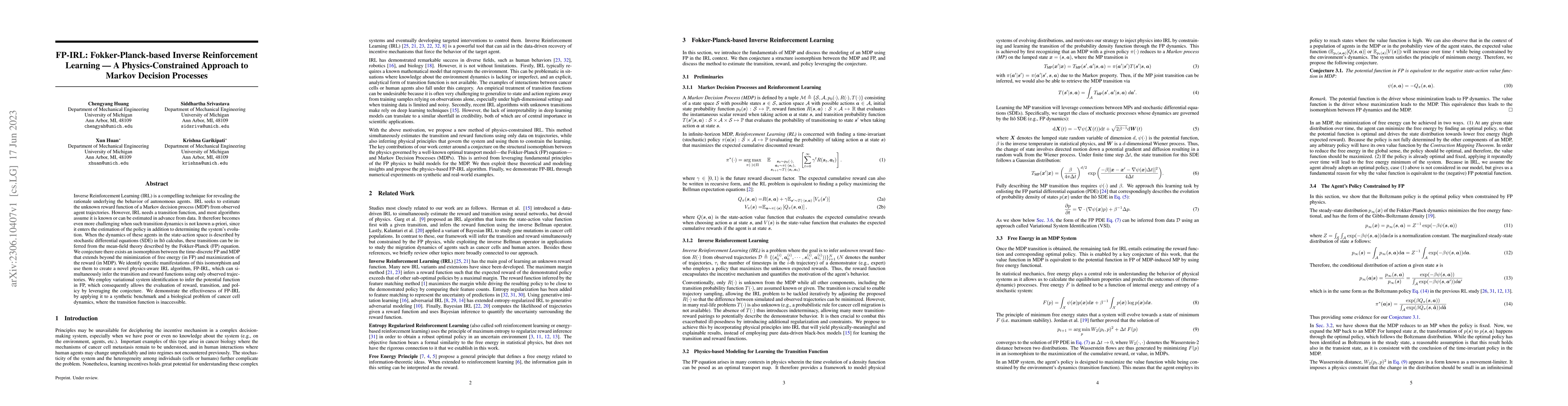 Thumbnail for FP-IRL: Fokker-Planck-based Inverse Reinforcement Learning -- A
  Physics-Constrained Approach to Markov Decision Processes