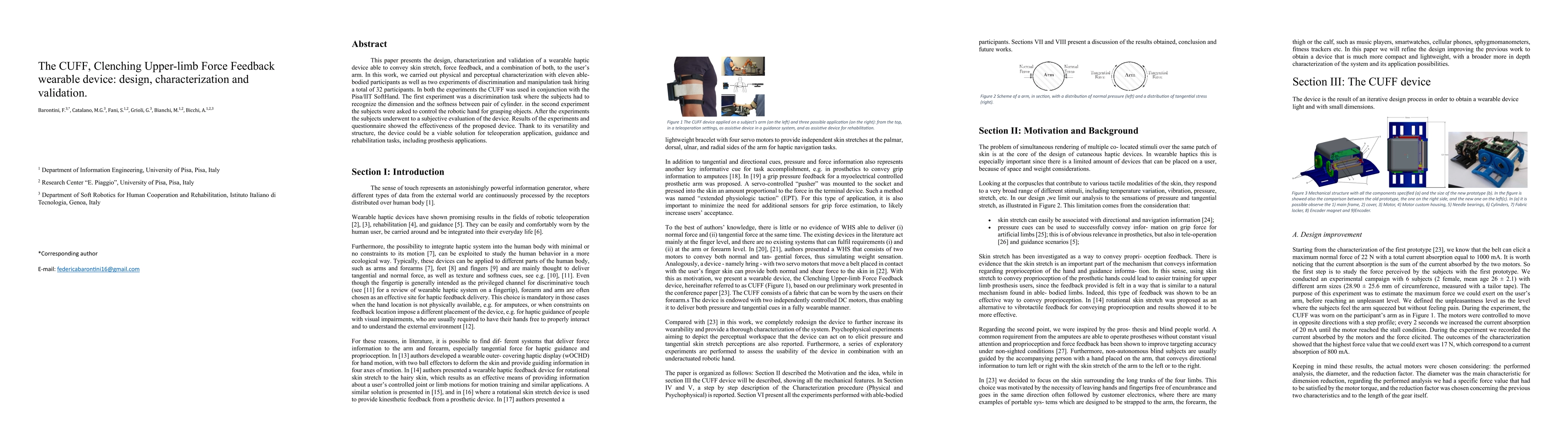 Thumbnail for The CUFF, Clenching Upper-limb Force Feedback wearable device: design,
  characterization and validation