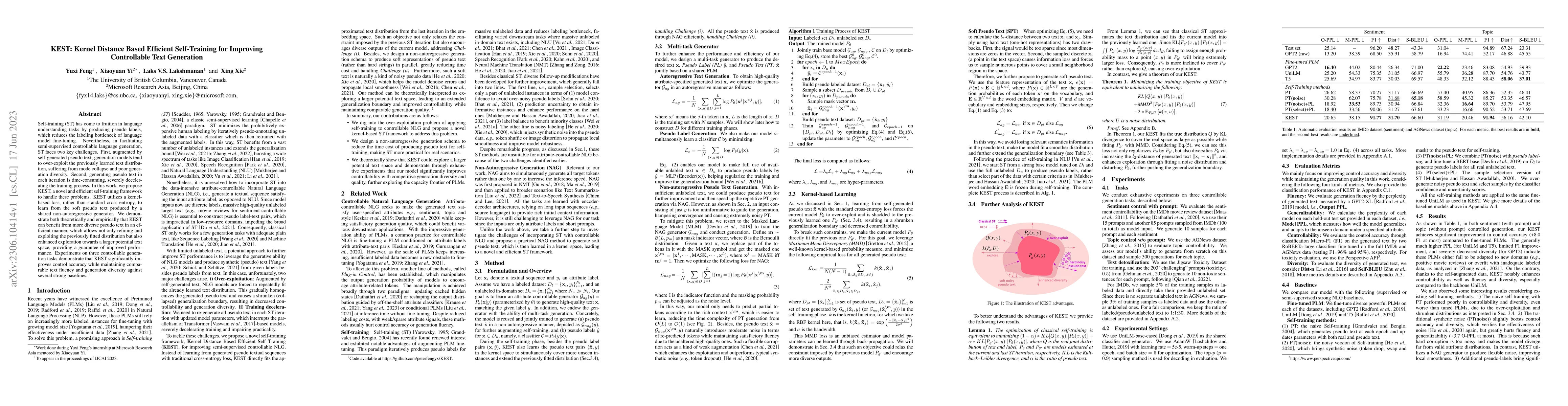 Thumbnail for KEST: Kernel Distance Based Efficient Self-Training for Improving
  Controllable Text Generation