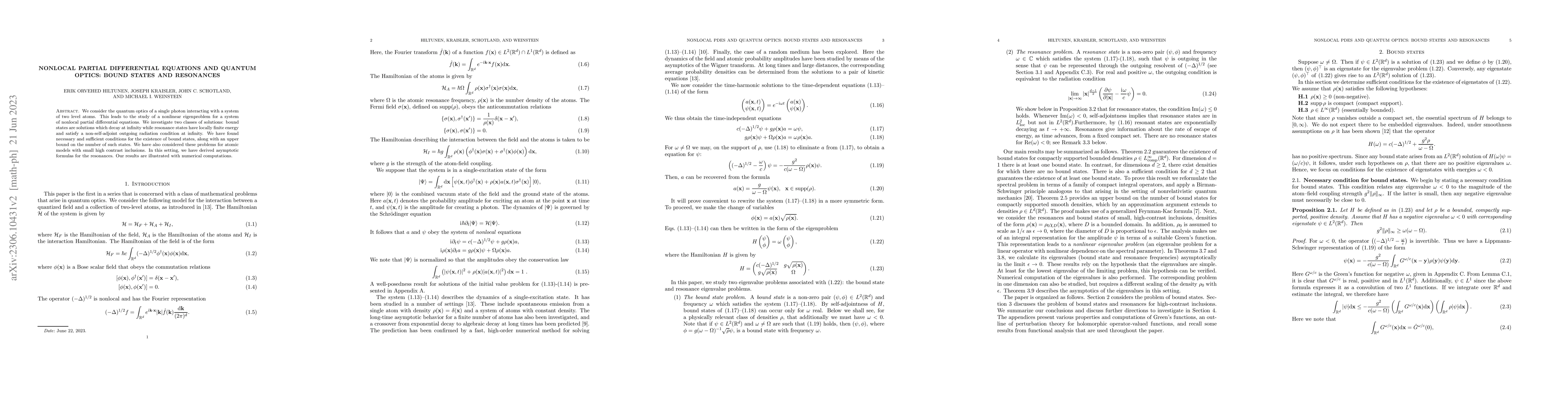 Thumbnail for Nonlocal PDEs and Quantum Optics: Bound States and Resonances