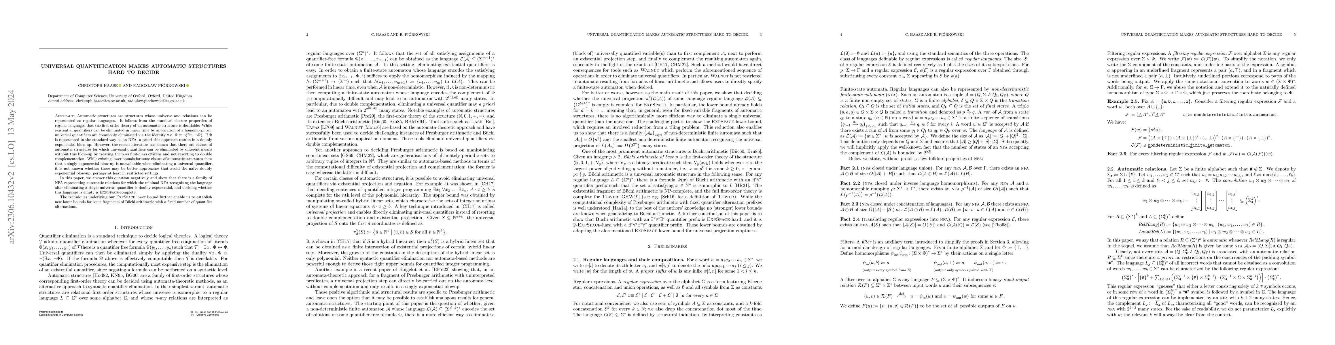 Thumbnail for Universal quantification makes automatic structures hard to decide