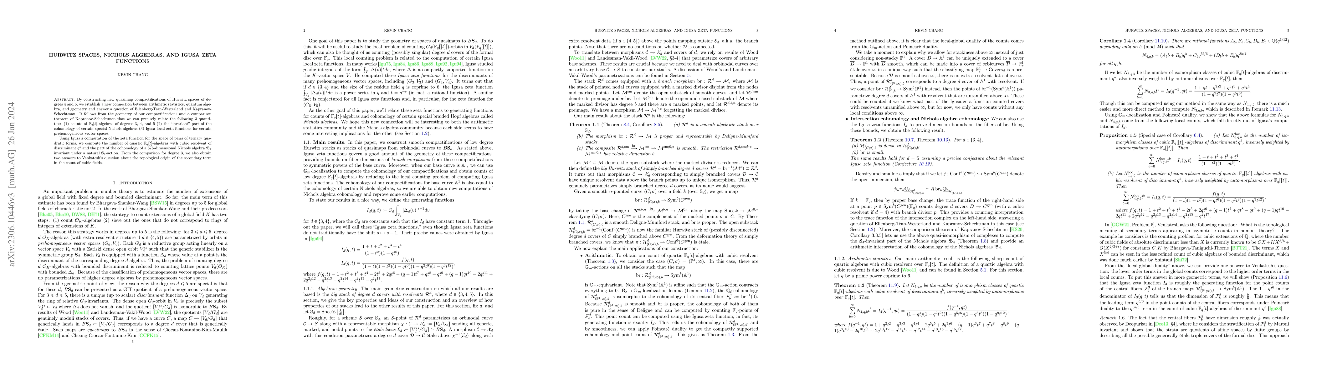 Thumbnail for Hurwitz spaces, Nichols algebras, and Igusa zeta functions