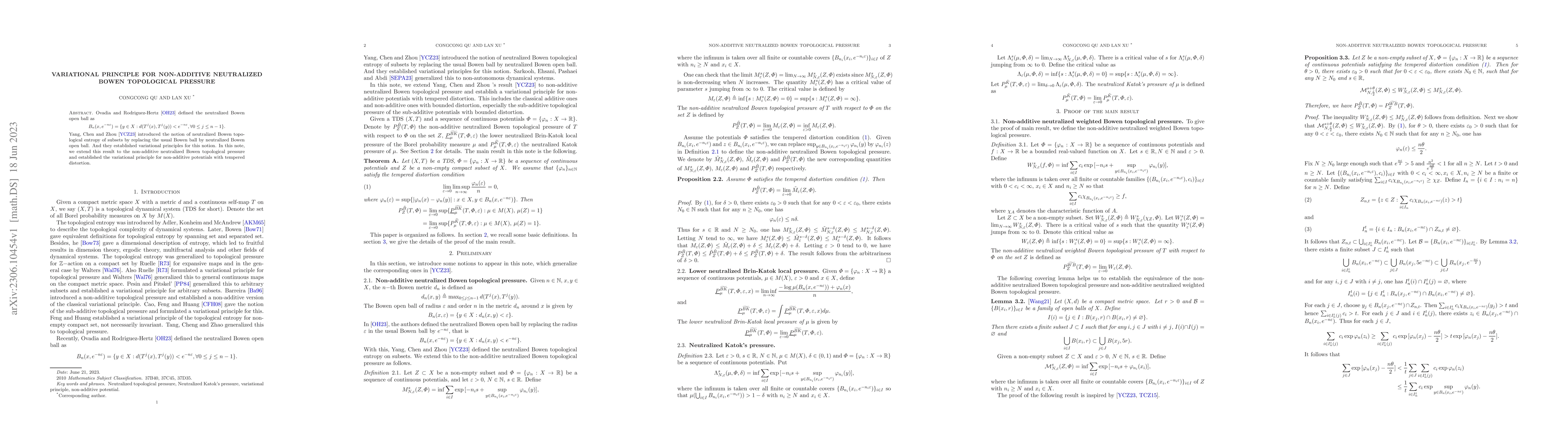 Thumbnail for Variational principle for non-additive neutralized Bowen topological
  pressure