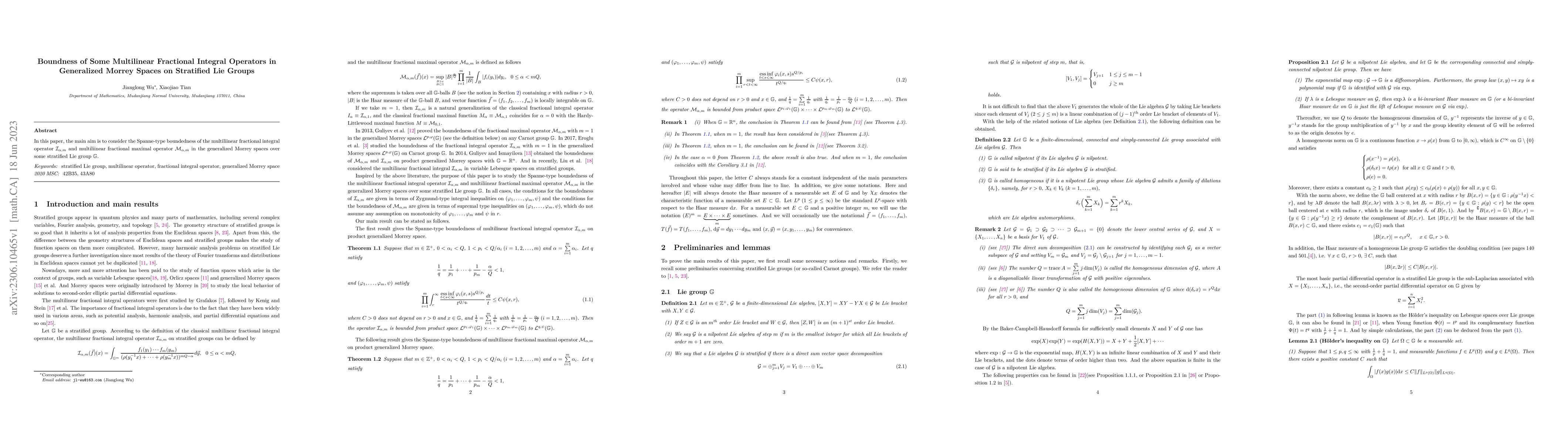Thumbnail for Boundness of Some Multilinear Fractional Integral Operators in
  Generalized Morrey Spaces on Stratified Lie Groups