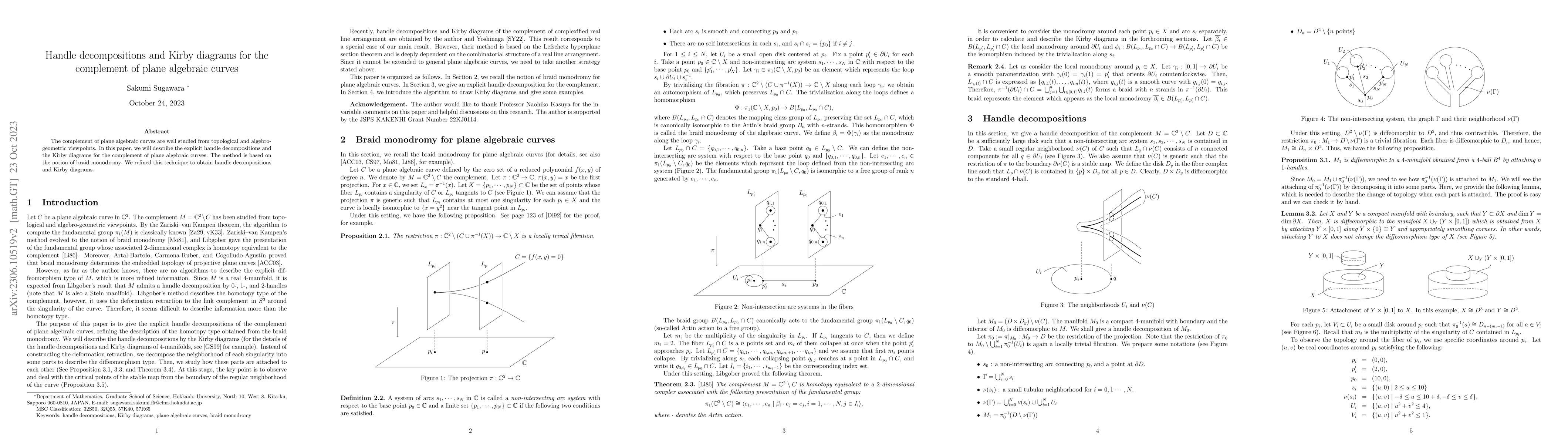 Thumbnail for Handle decompositions and Kirby diagrams for the complement of plane
  algebraic curves