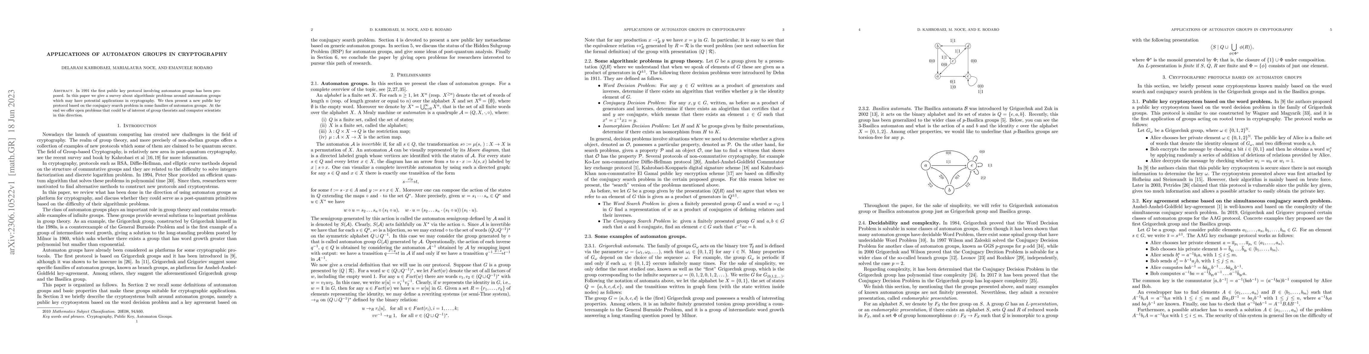Thumbnail for Applications of Automaton Groups in Cryptography