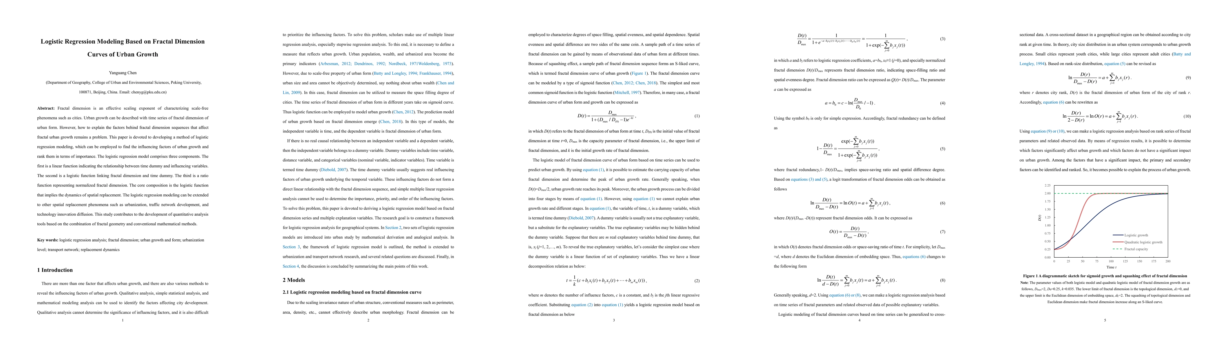 Thumbnail for Logistic Regression Modeling Based on Fractal Dimension Curves of Urban
  Growth