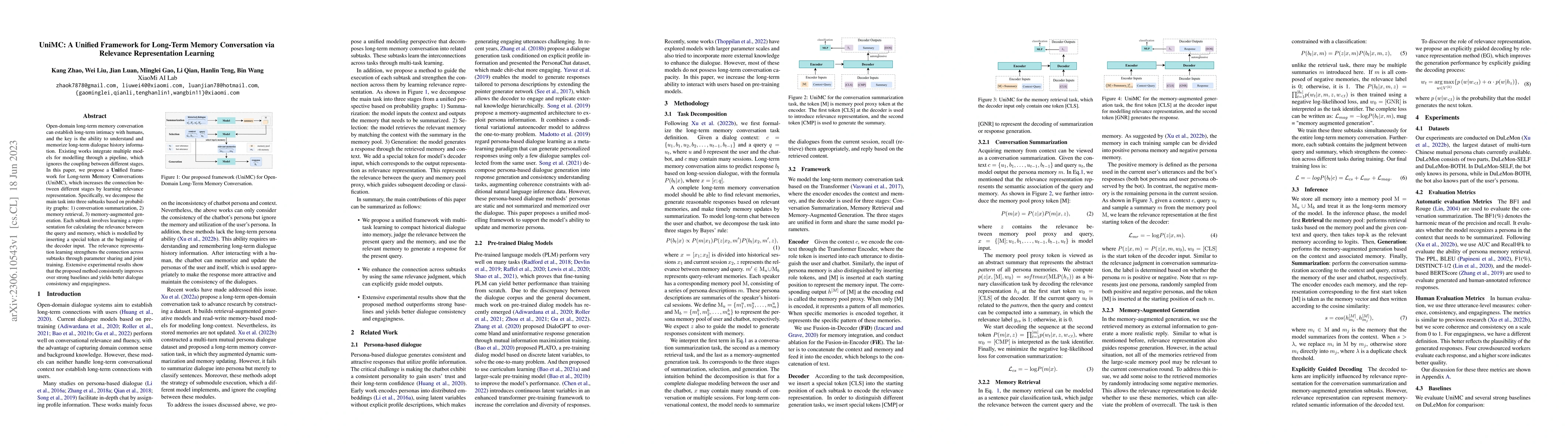 Thumbnail for UniMC: A Unified Framework for Long-Term Memory Conversation via
  Relevance Representation Learning